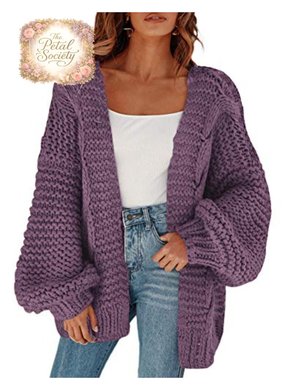 Open Front Chunky Knit Cardigan Loose Lantern Sleeve Oversized Sweater Coat